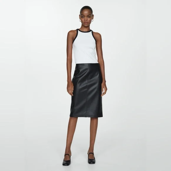Mango Black leather affect Pencil Skirt NWT - Picture 3 of 6